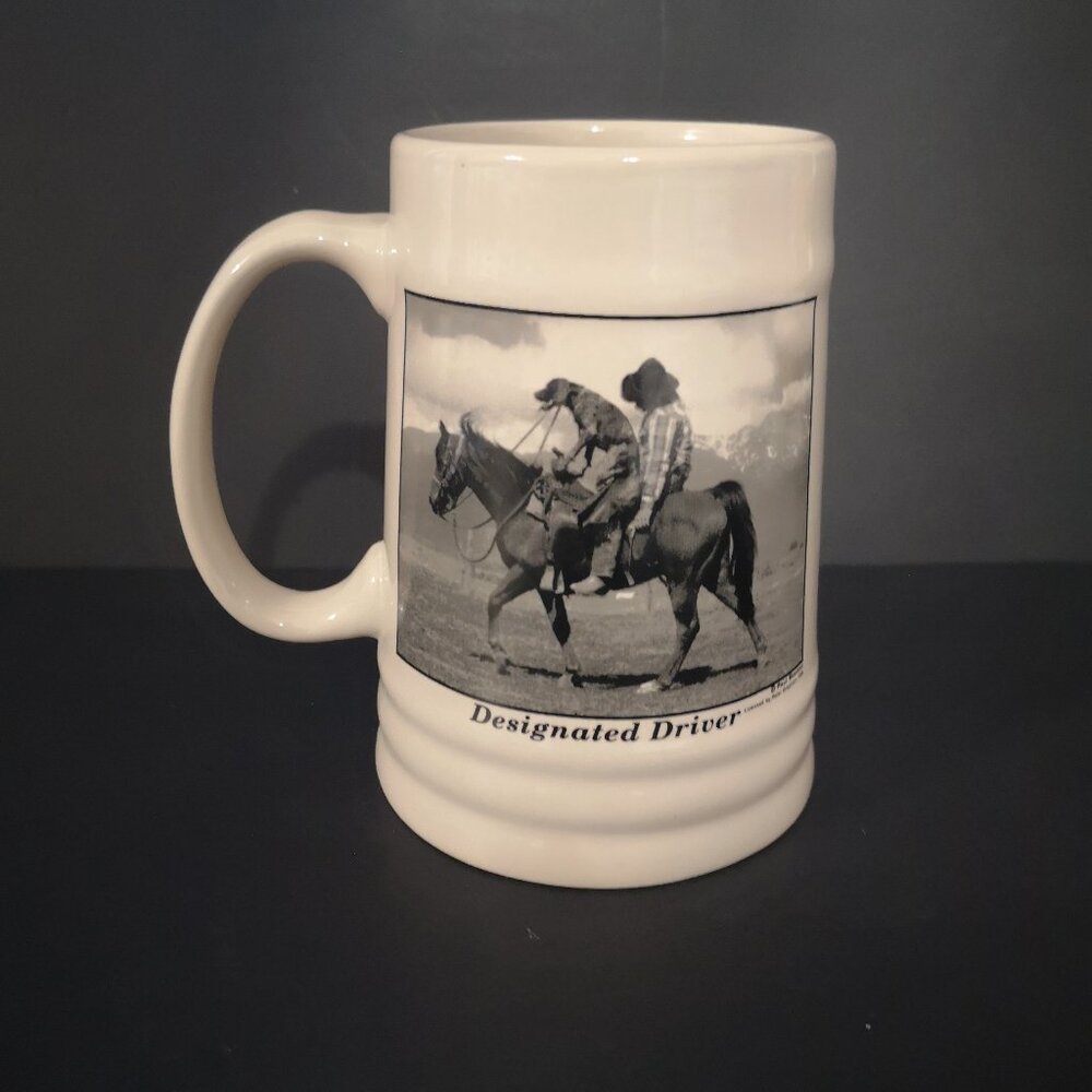 VTG Polar Graphics "Designated Driver" Ceramic Beer Stein Cowboy & Dog on Horse